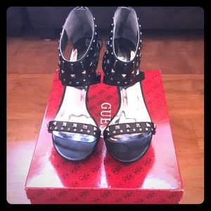SEXY BLACK STUDDED SANDALS WITH PLATFORM